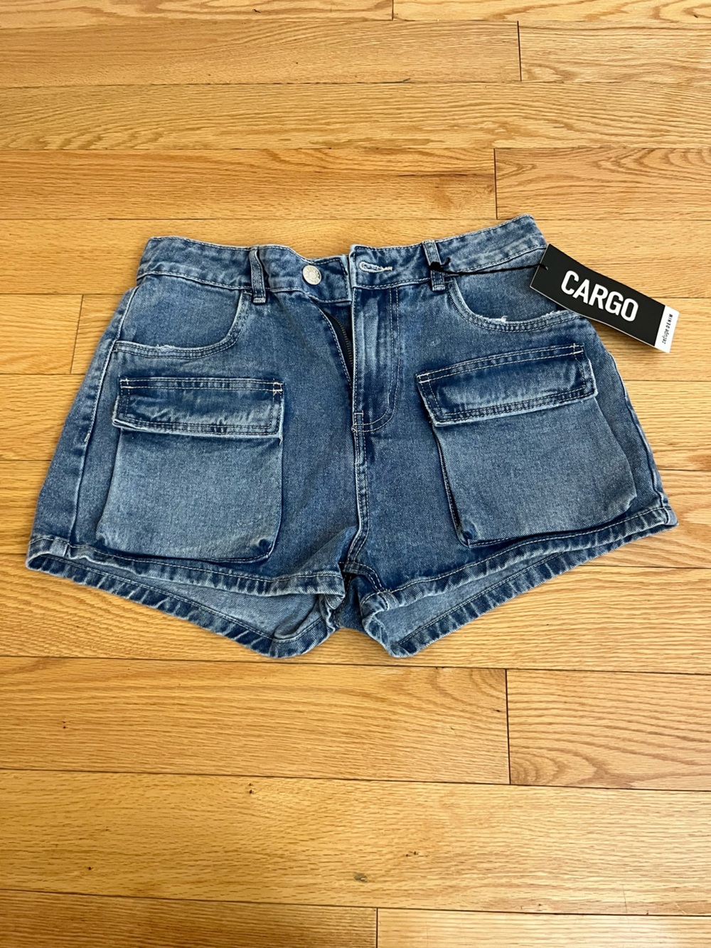 Forever 21 Blue Denim Cargo Pocket Shorts